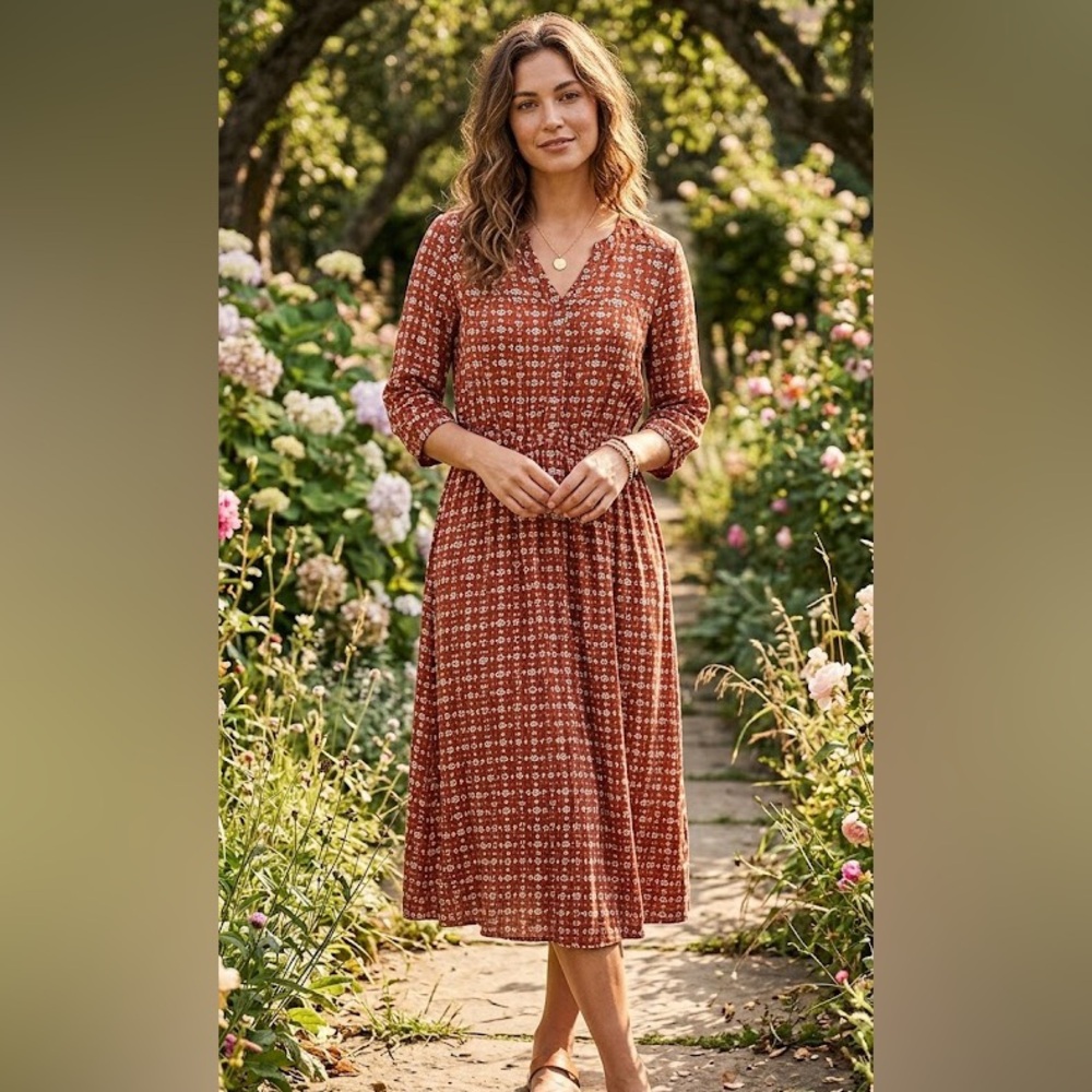 Floral Print Midi Dress in Red by DownEast women’s small